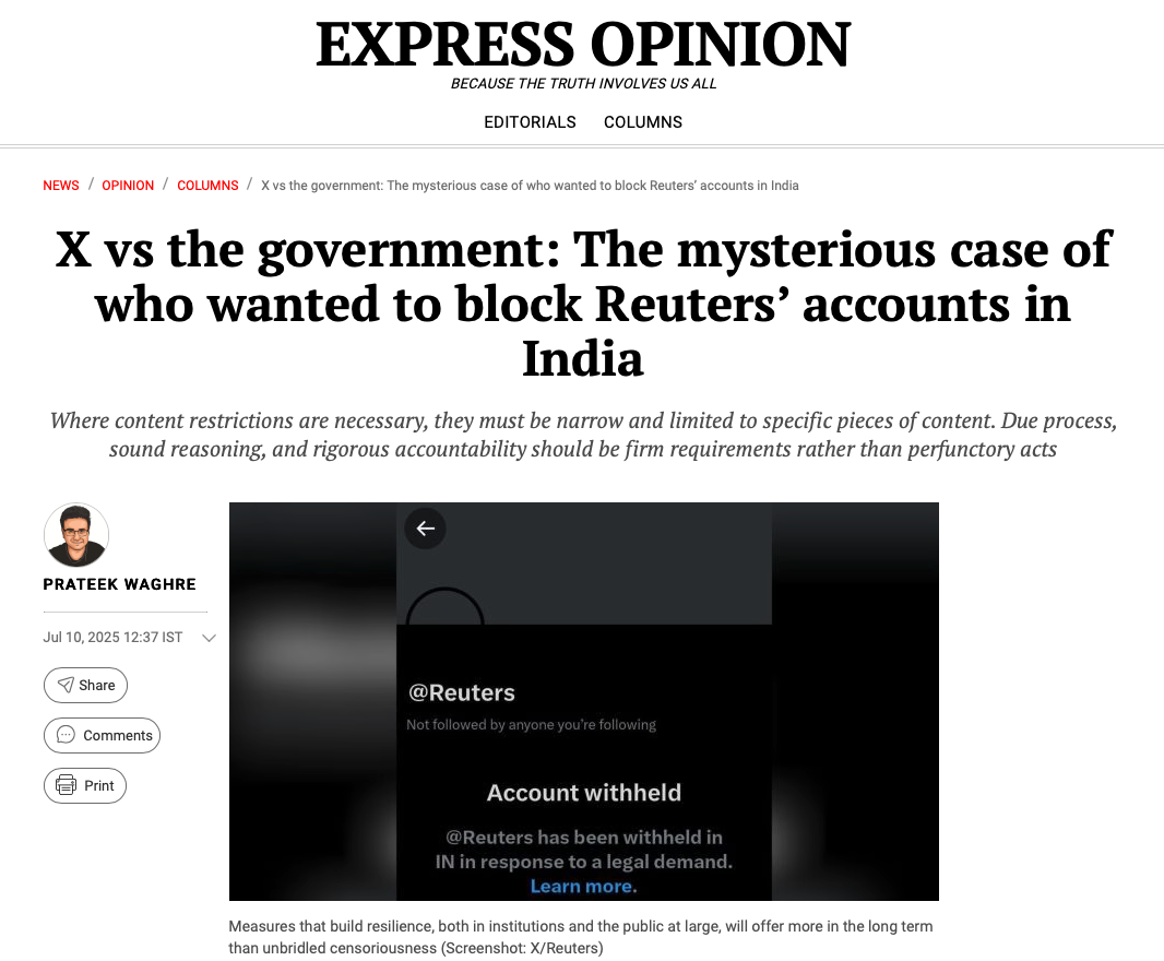 Screenshot of the article on the Indian Express