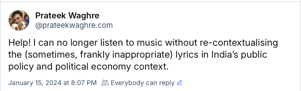 BlueSky Post about imagining lyrics in a political economy context