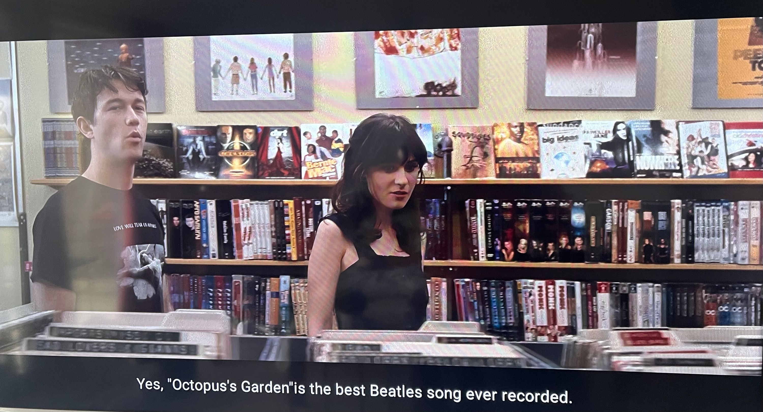 Screenshot from 500 days of Summer where the character Summer says that Octopus’s Garden is the Beatles’ best song