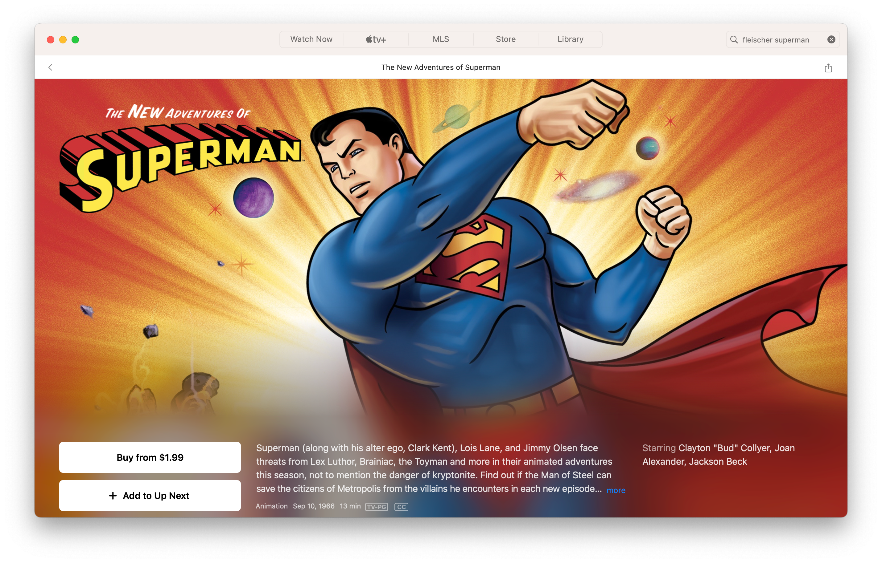The New Adventures of Superman iTunes purchase screen with Superman throwing a punch