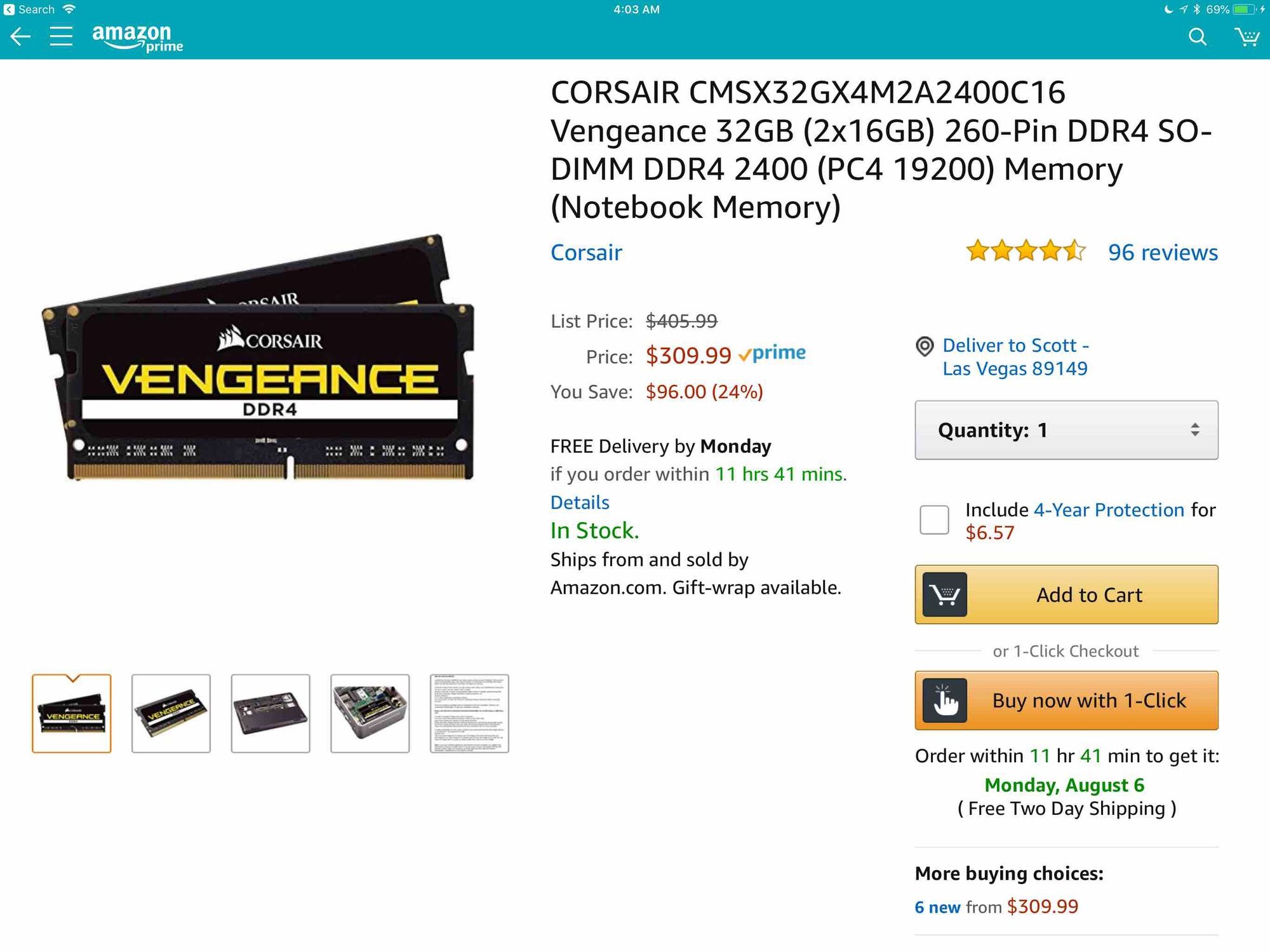 Corsair Vengeance 32GB (2x16GB) 260-Pin SO-DIMM ddr4 2400 (PC4 19200)  Memory (Notebook Memory)