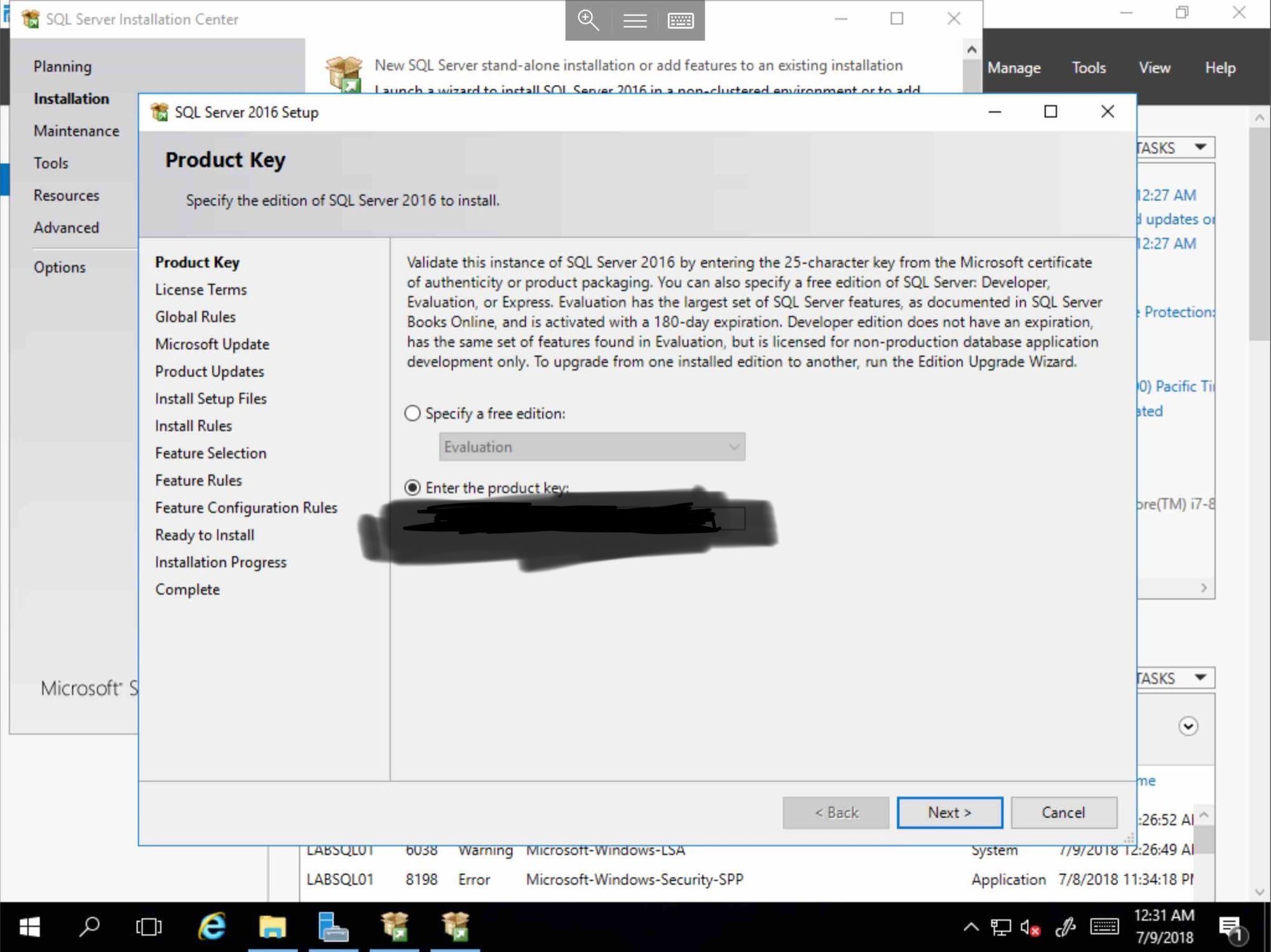Screenshot of MS SQL installing