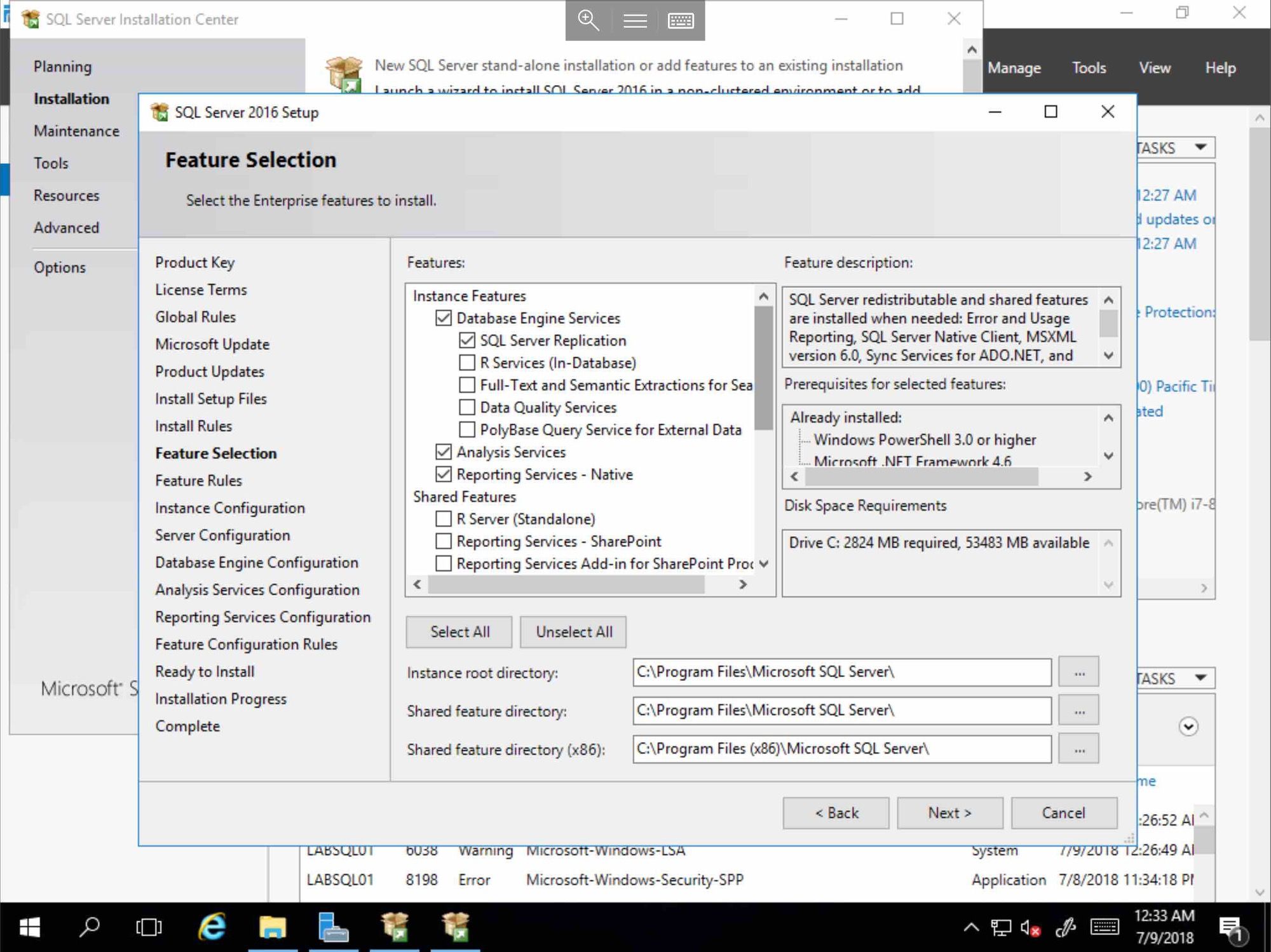 Screenshot of MS SQL installing