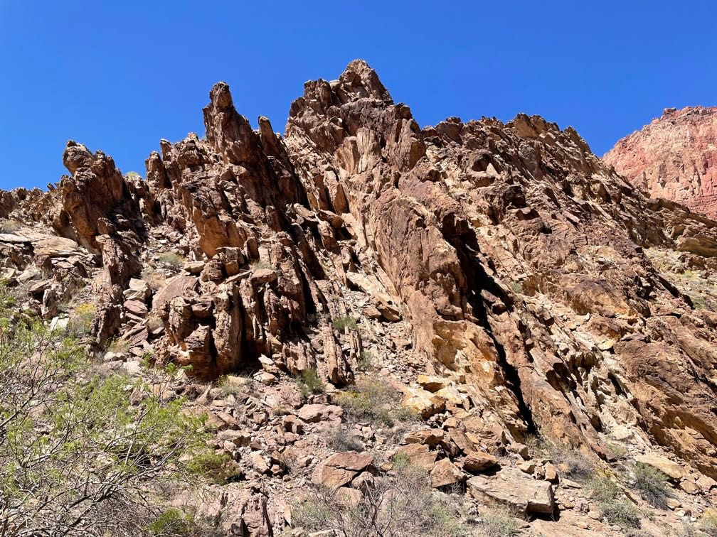 Heavily folded rock along the Butte Fault
