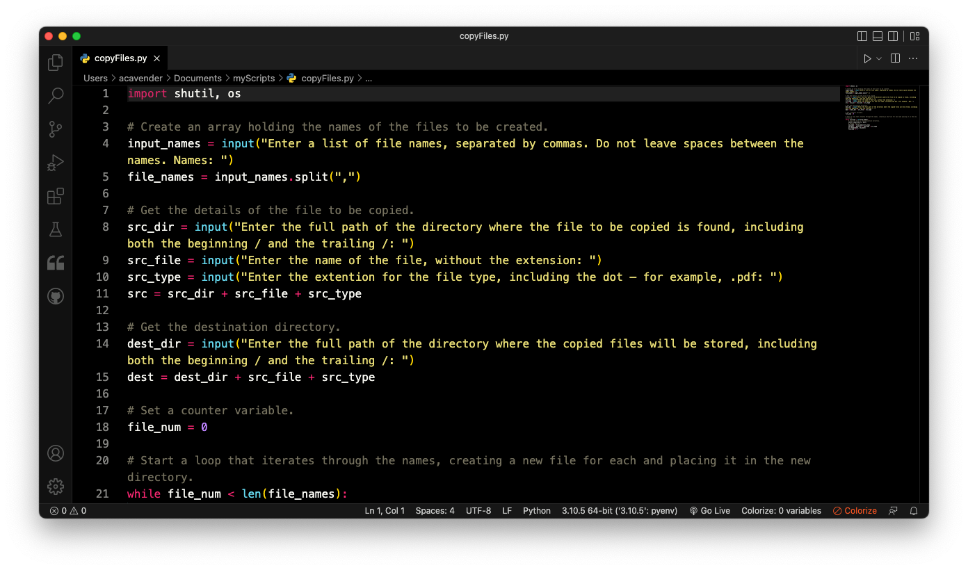 Screenshot of Python script in VSCode