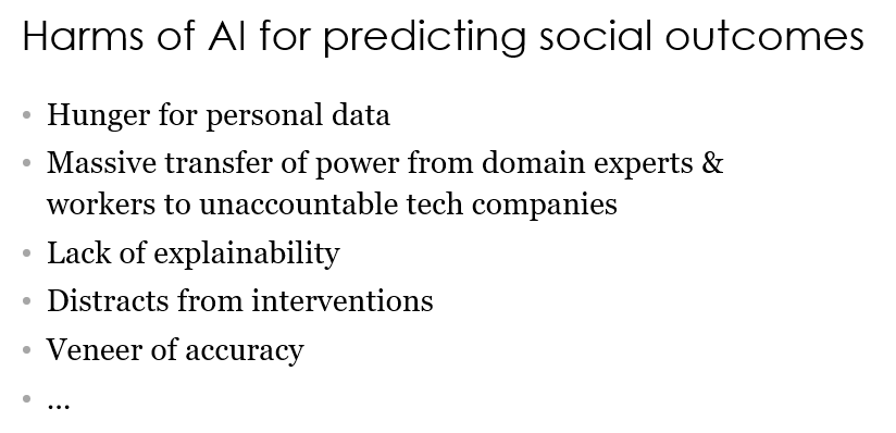Harms of AI for predicting social outcomes