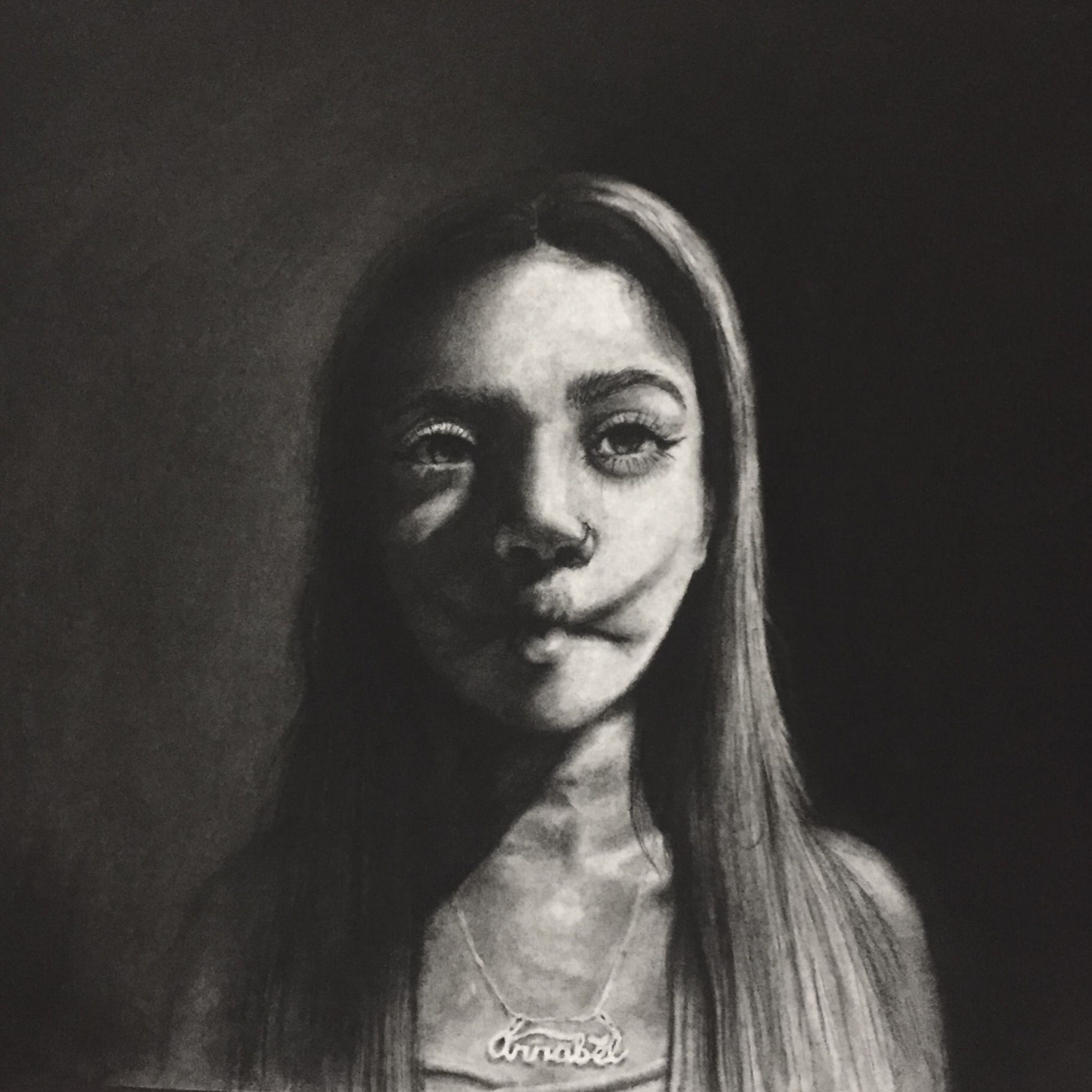 My friend :) Charcoal on brown paper.