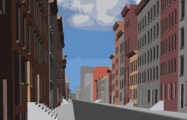 Street level view of 3D-reconstructed Chelsea, Manhattan