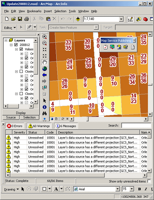 The new Map Service Publishing toolbar in action.