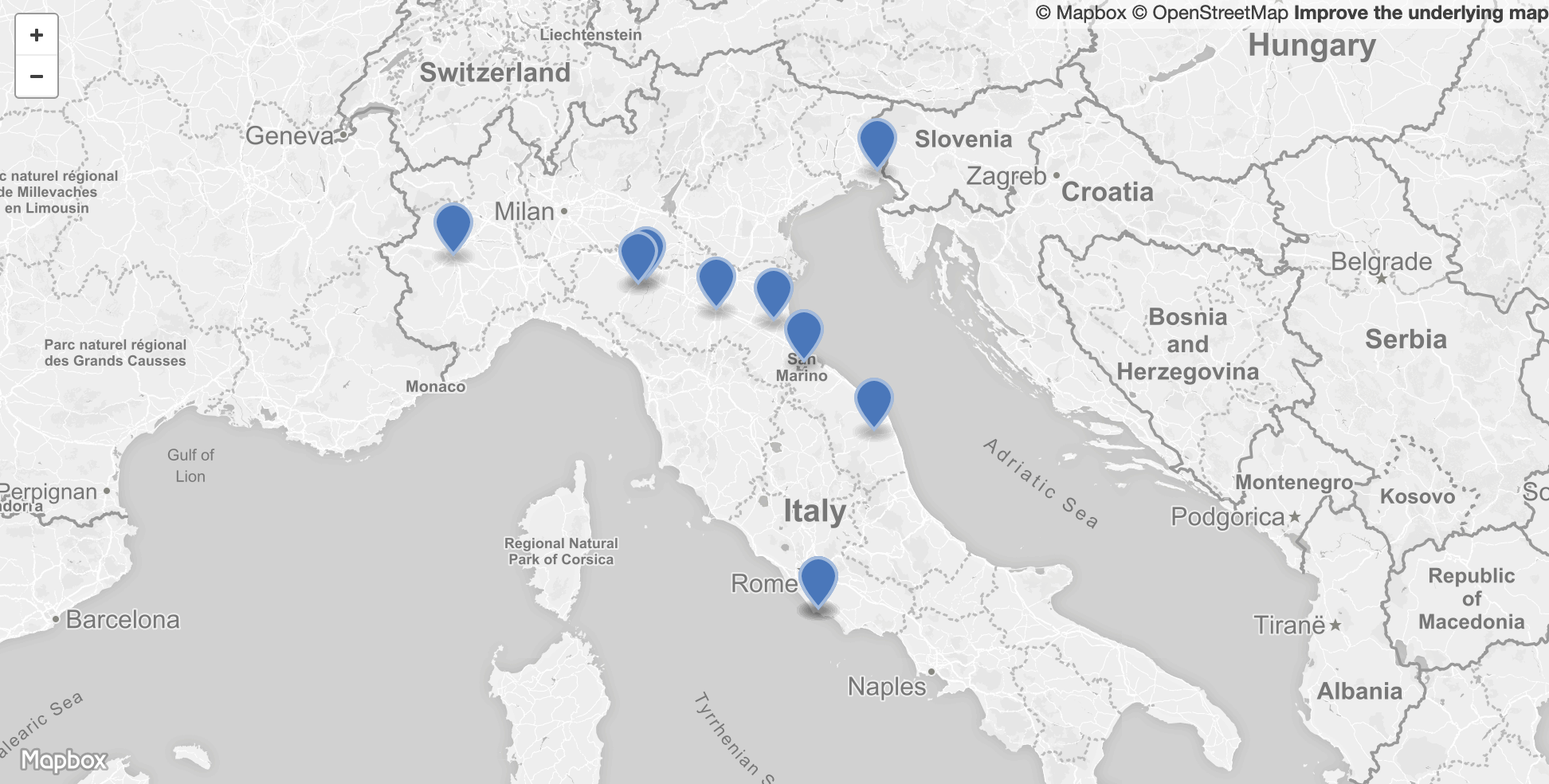 Ballparks of the Italian Baseball League in GeoJSON