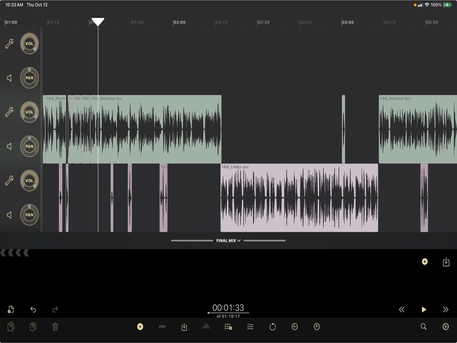 Screenshot of tracks being edited in Ferrite Studio