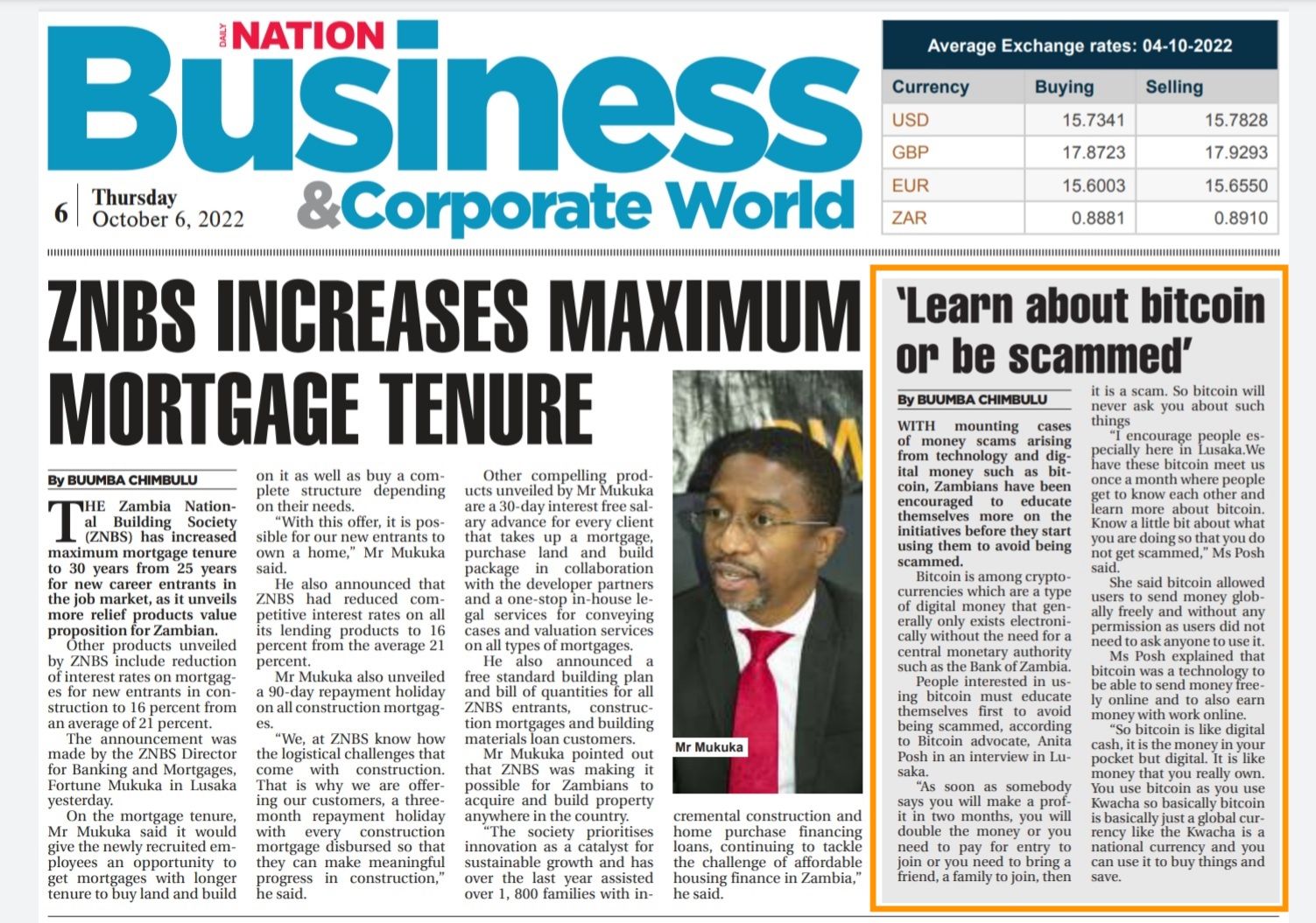 Article in Daily Nation Zambia, October 6 2022