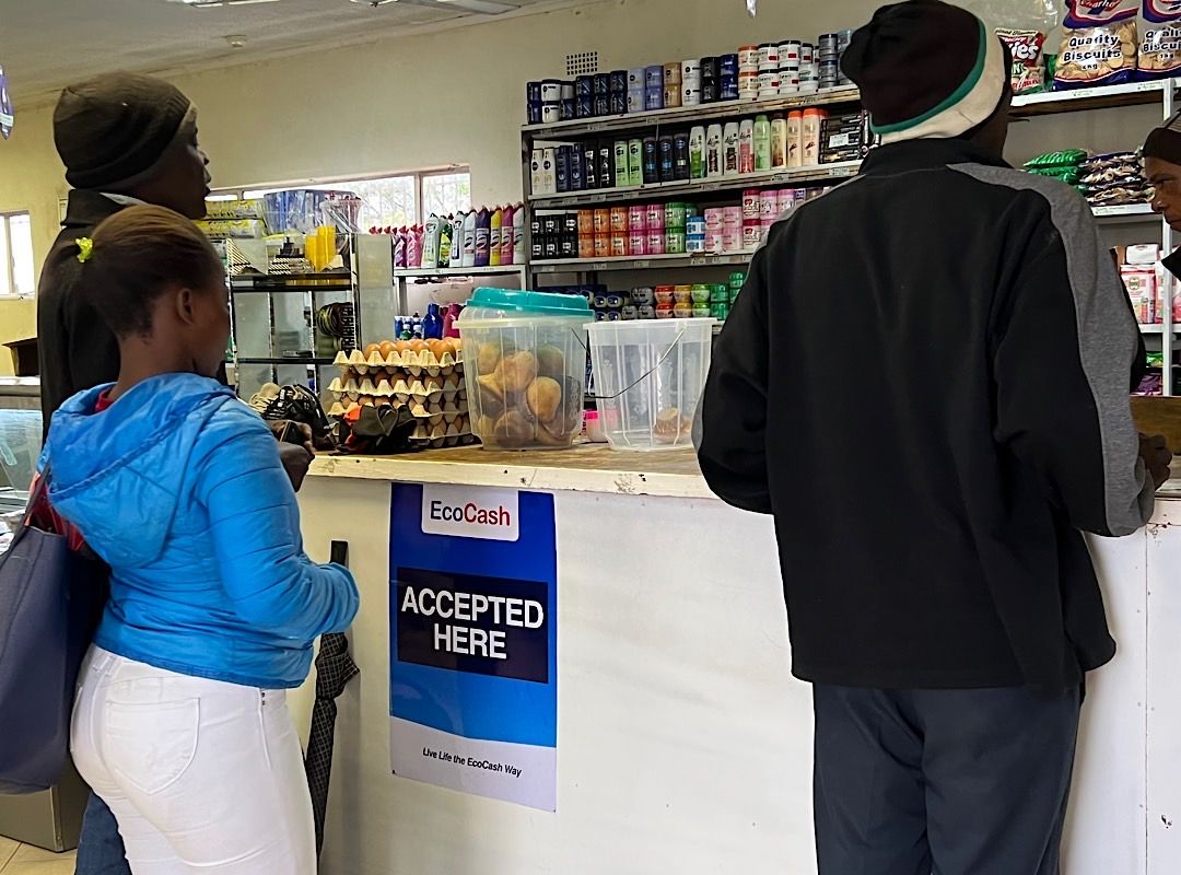 Zimbabwe’s biggest mobile money provider Ecocash is accepted in the shop in Juliasdale