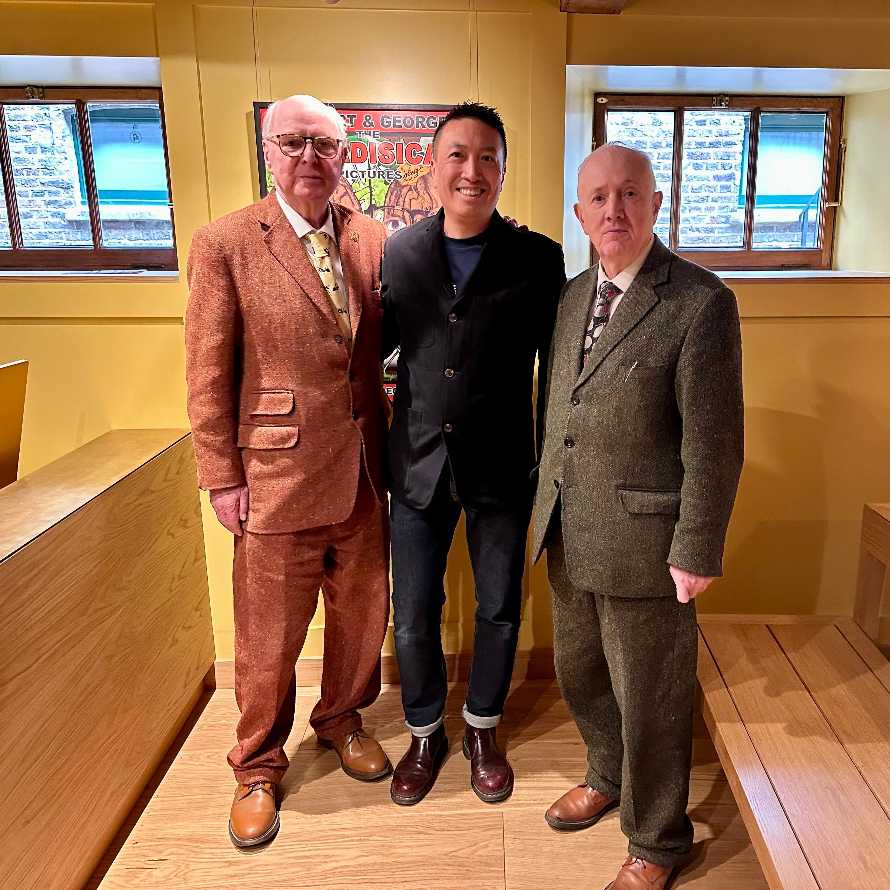 Photo of the author with the artists Gilbert & George