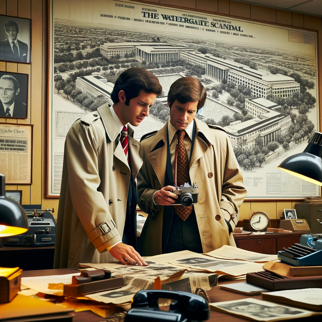 Men in trench coats looking at a map Description automatically generated