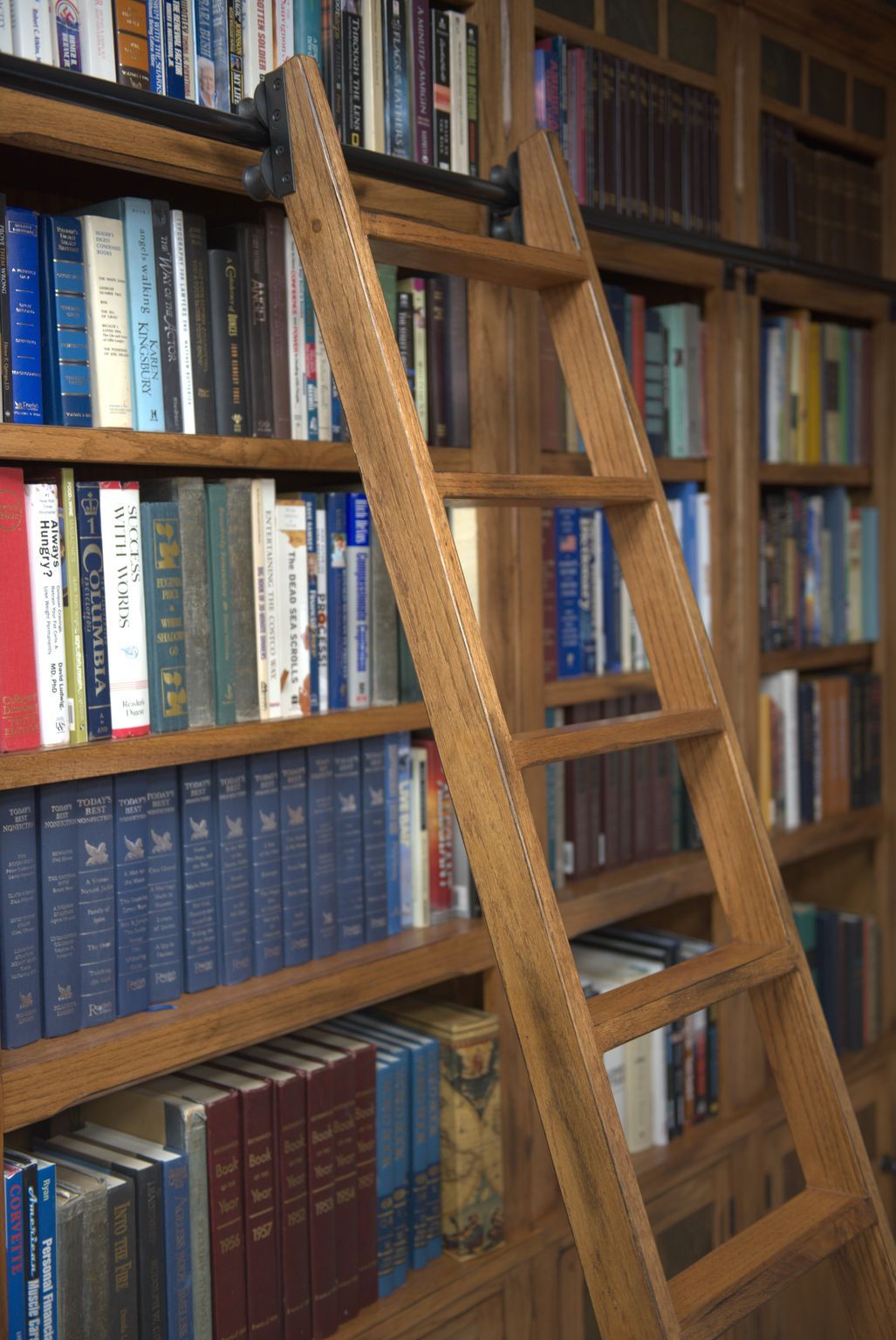 A ladder on a bookshelf Description automatically generated