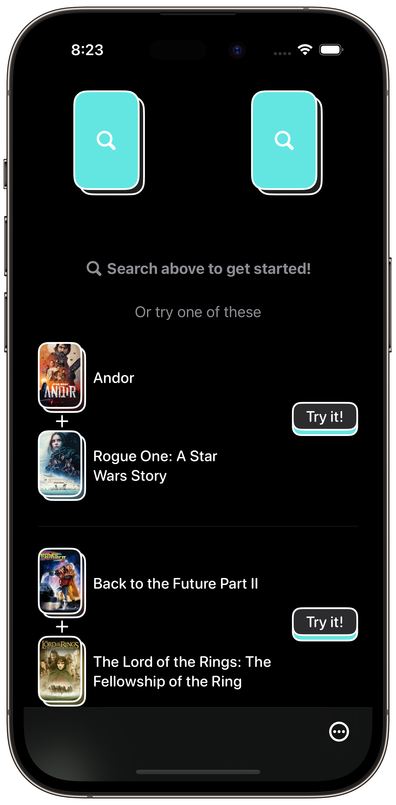A screenshot of ScreenCred showing the app in dark mode, with a black background and white borders