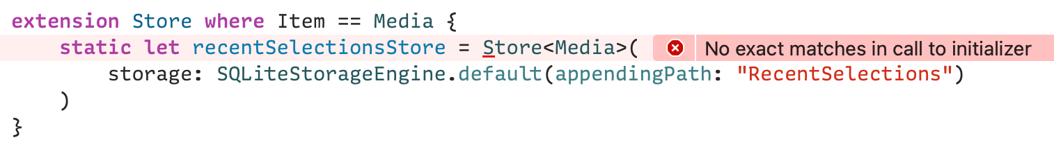 An error in Xcode that says “No exact matches in call to initializer”