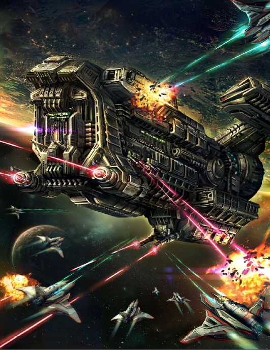 Illustration of starships fighting