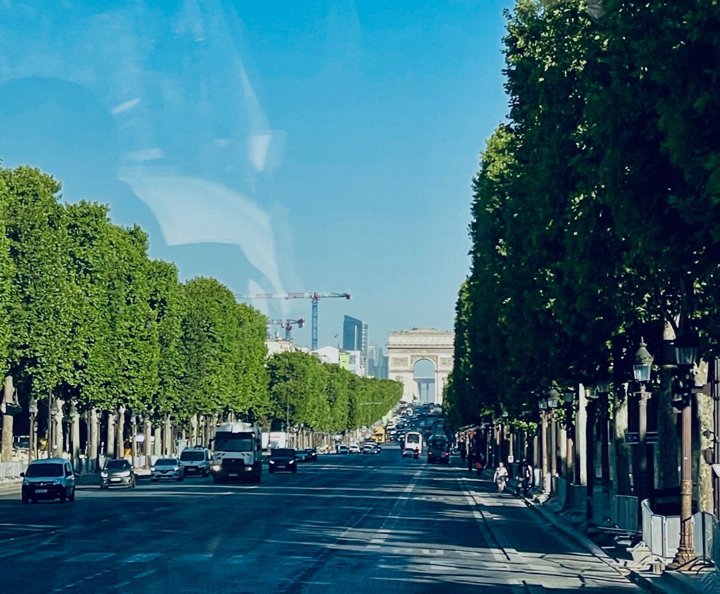 A road with trees and cars on it AI-generated content may be incorrect.
