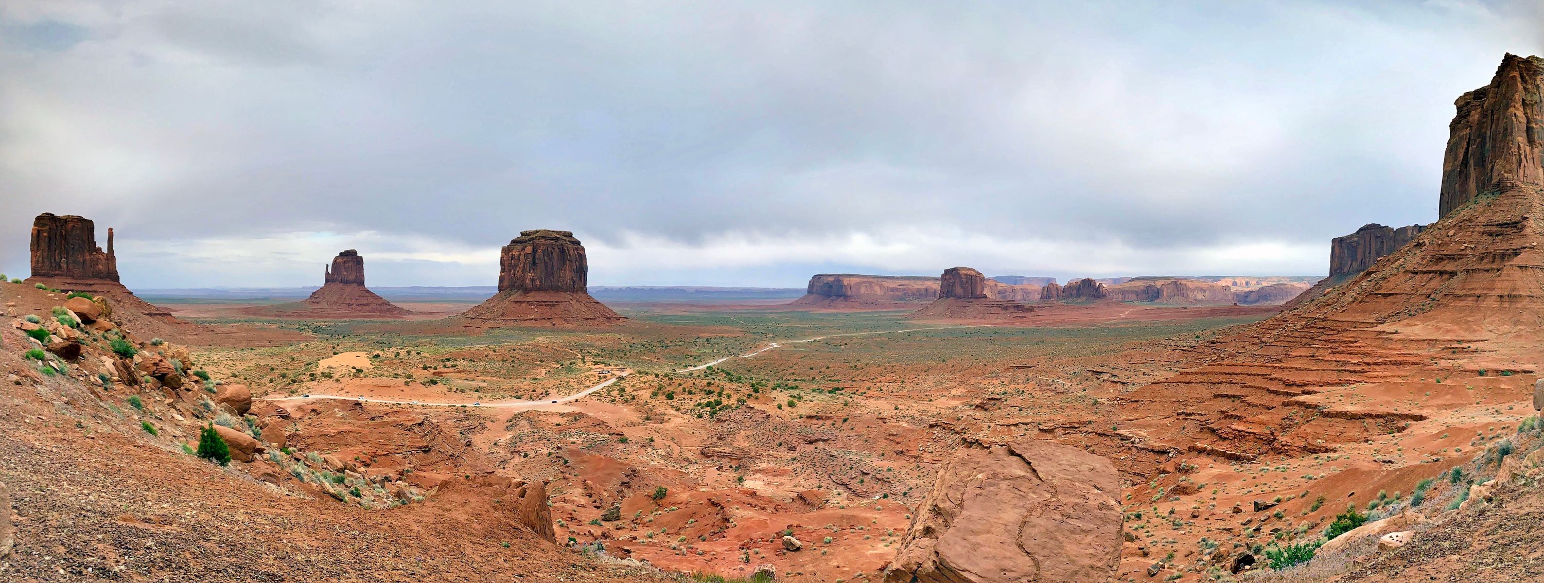 Panoramic view of Monument Valley from a balcony at The View Hotel at Monument Valley
