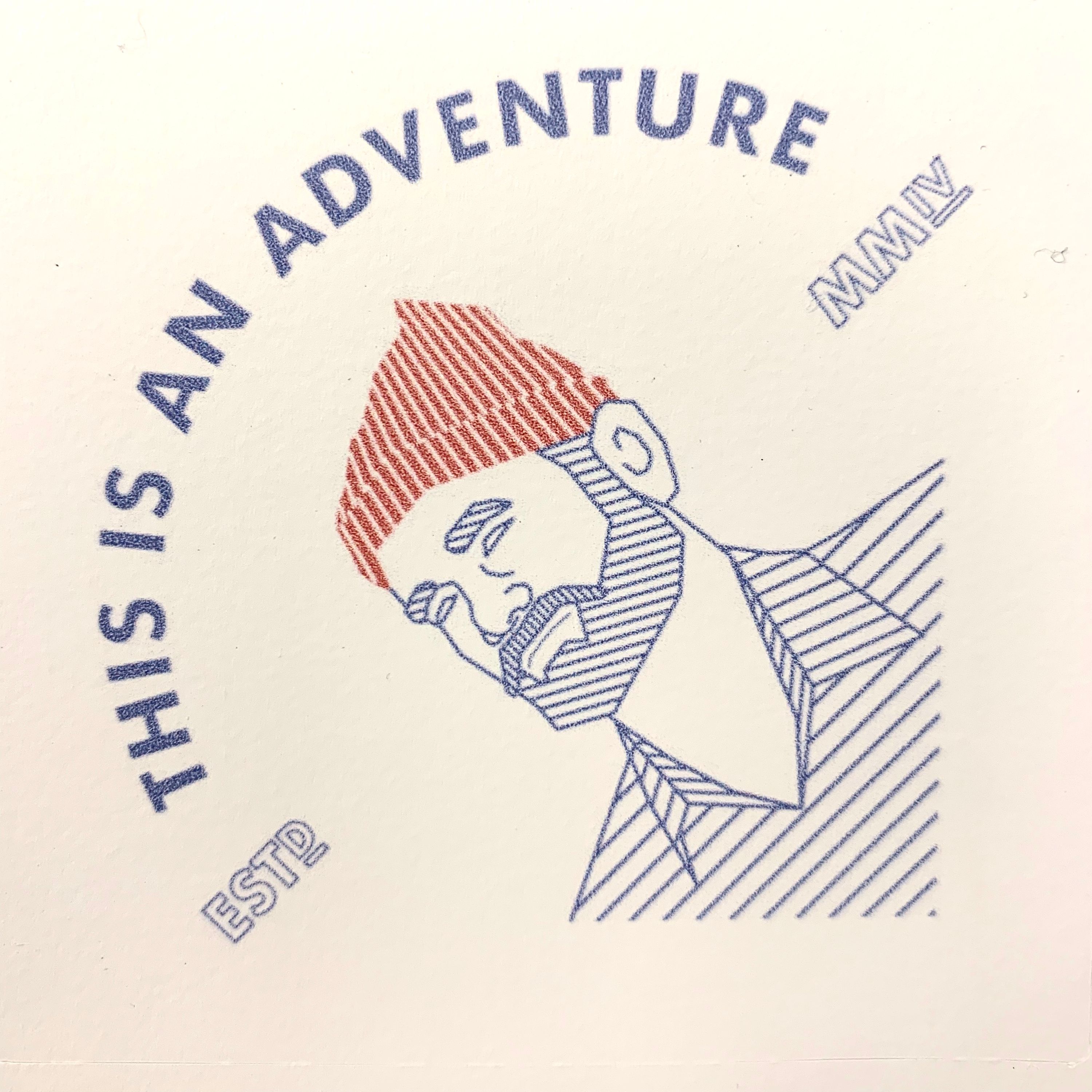 A sticker with Steve Zissou’s face and the words “This is an adventure”