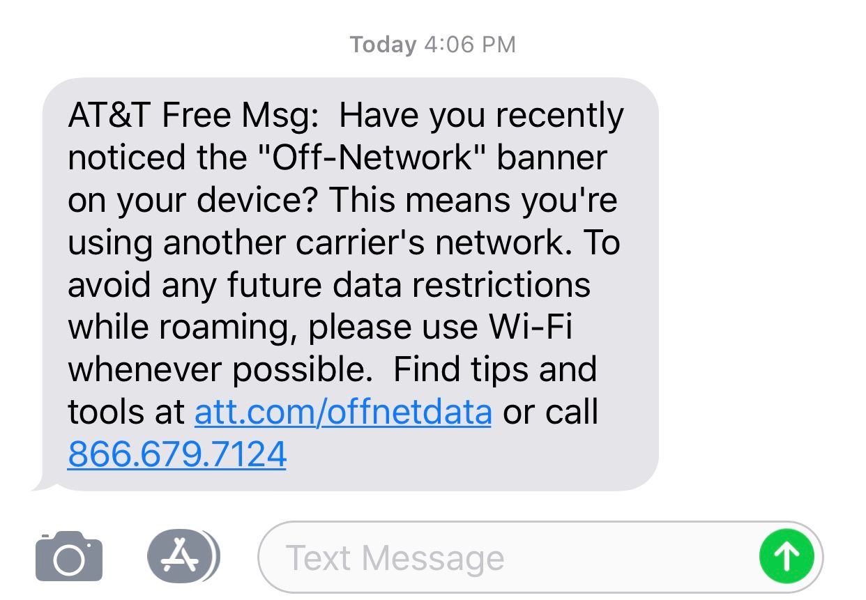 at&t asks if I’ve noticed an “Off-Network” and offers useless advice.
