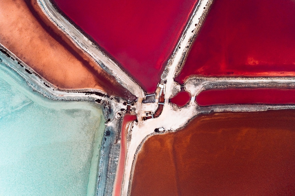 Overhead photos of salt ponds by Tom Hegen