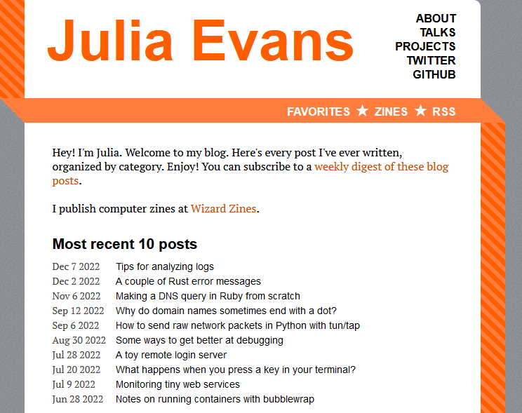 Screenshot of Julia Evan’s blog