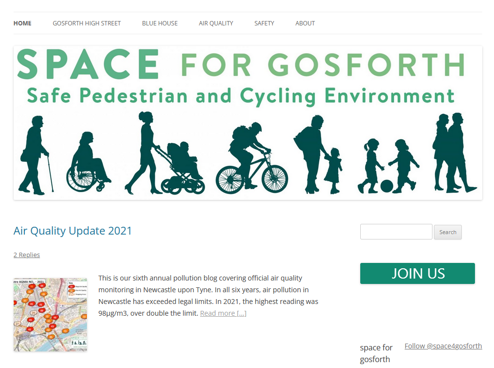 Screenshot of Space for Gosforth’s blog