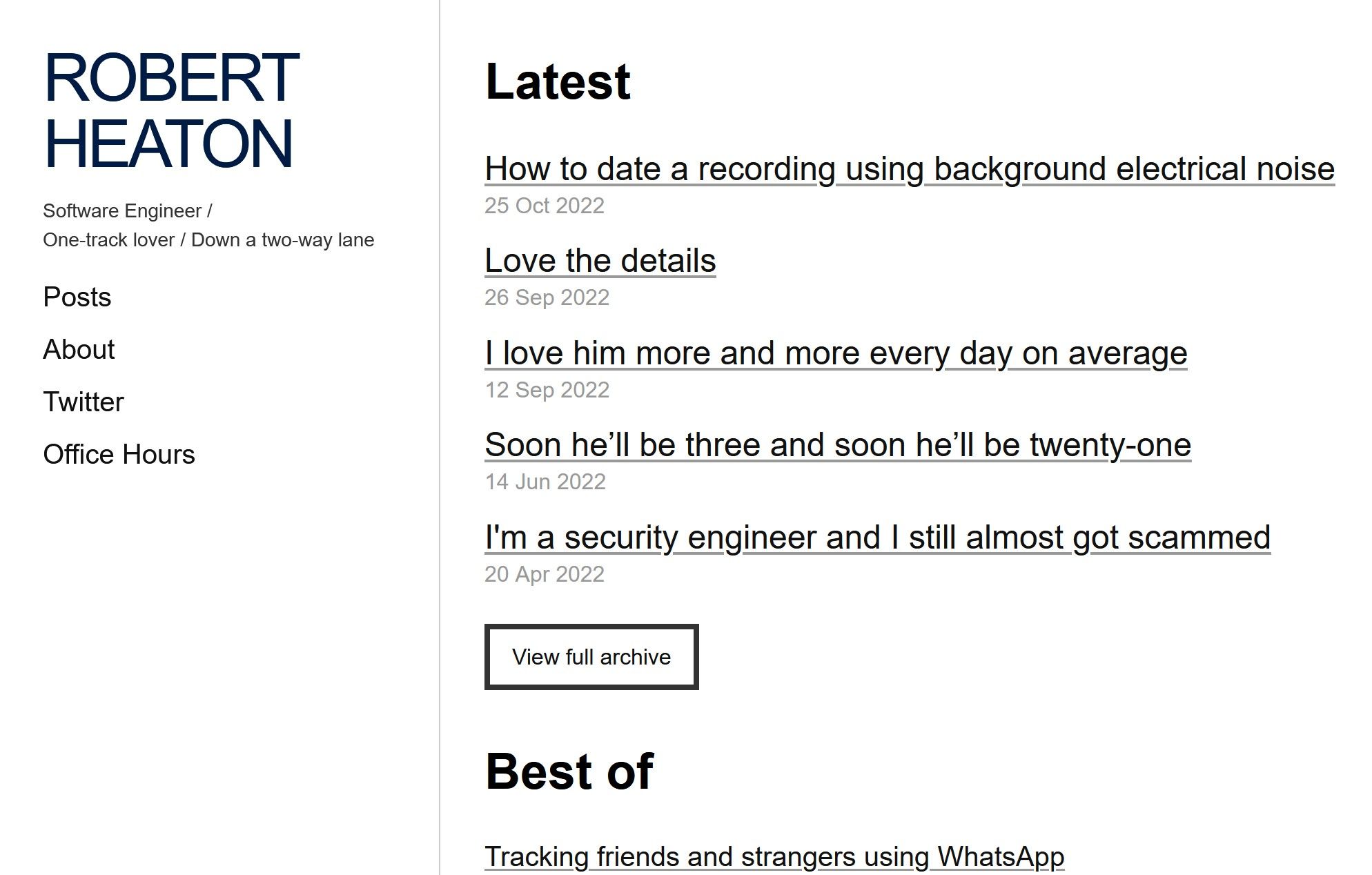 Screenshot of Robert Heaton’s blog