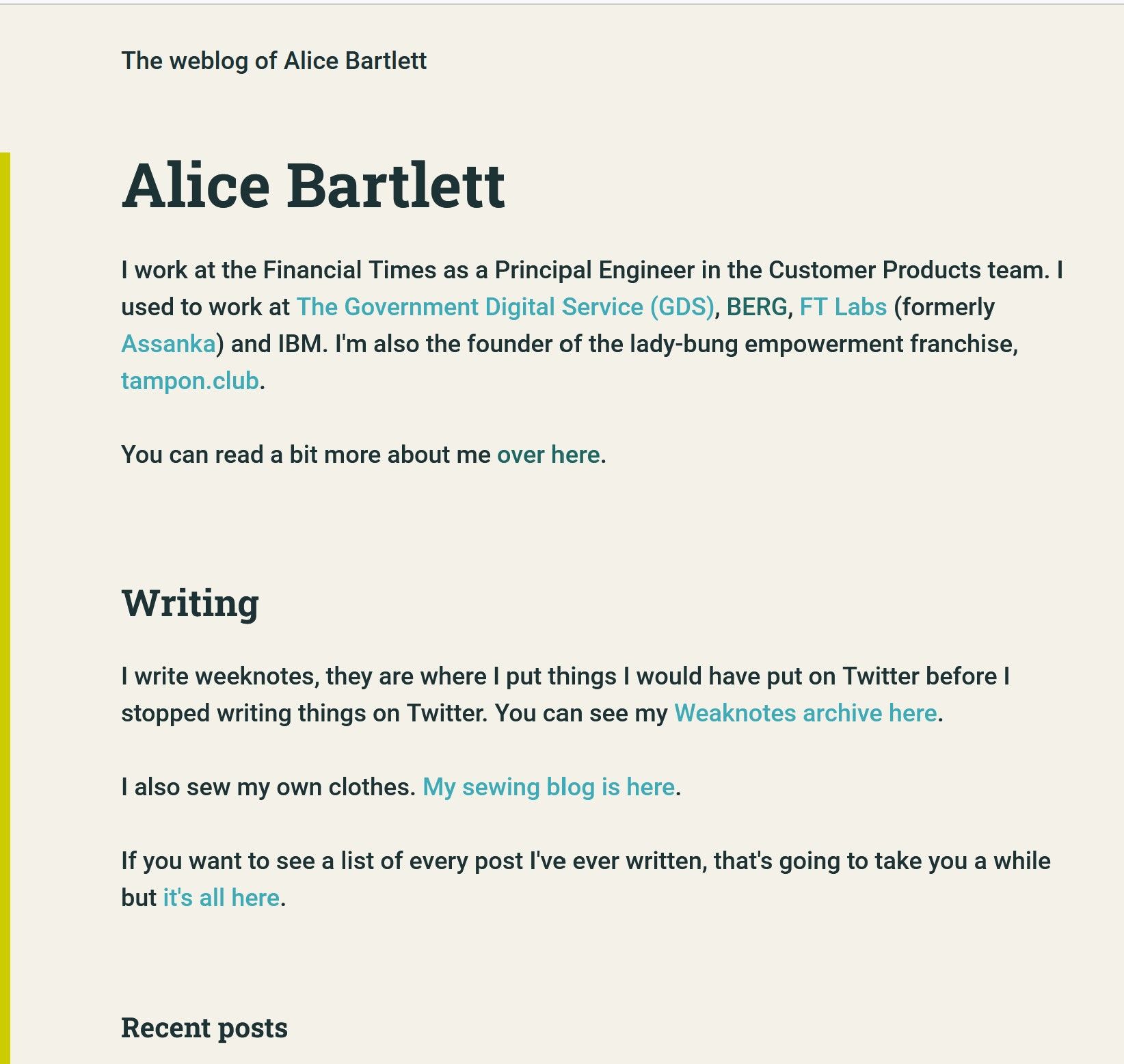 Screenshot of Alice Bartlett’s Weblog