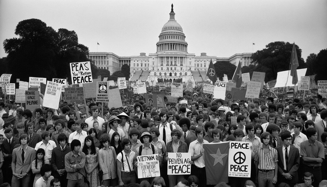 A group of people holding signs in front of a white house Description automatically generated