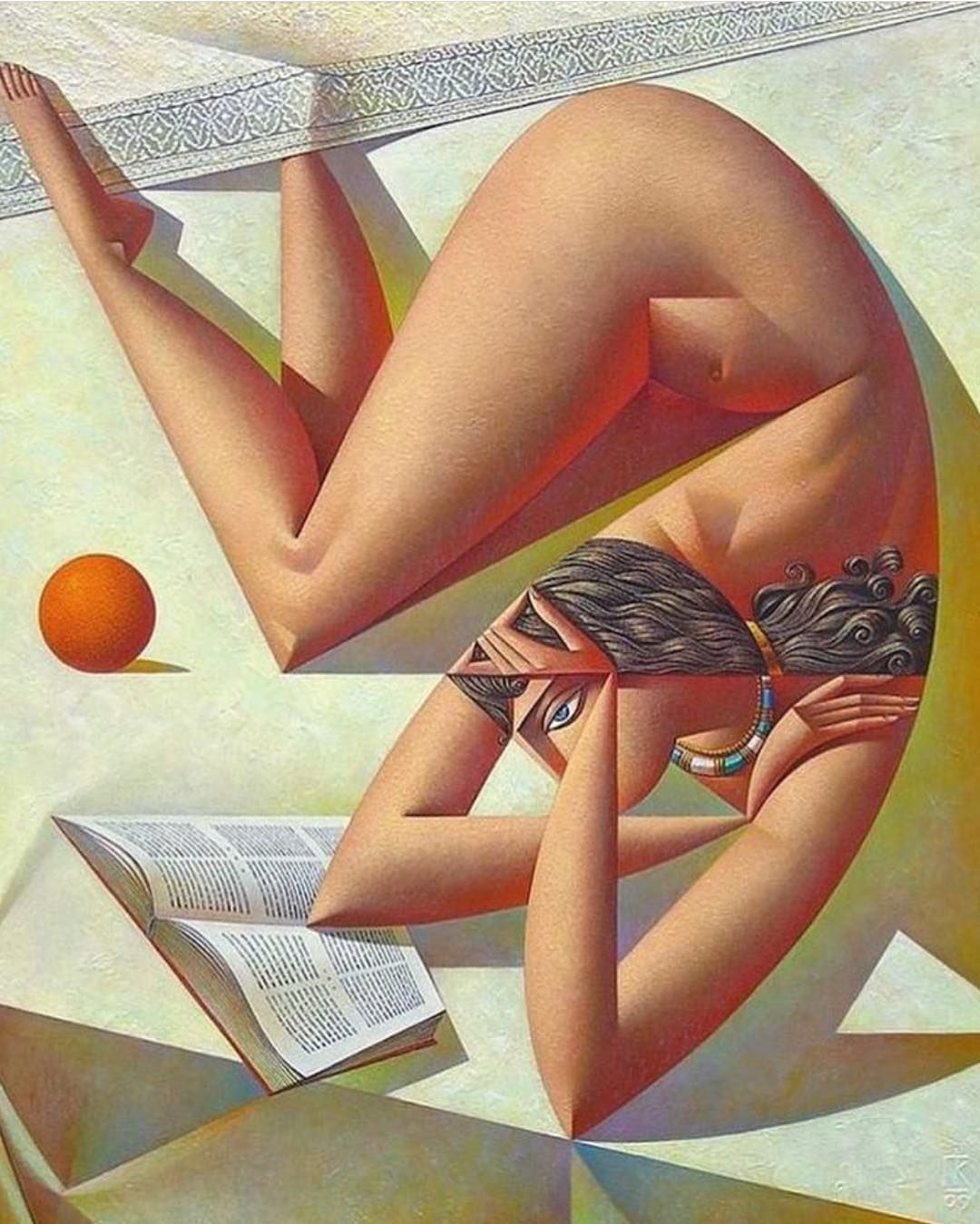 Woman Reading Book with Orange — Georgy Kurasov