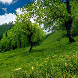 A Dall-E generation of a walnut grove in lower Svaneti.