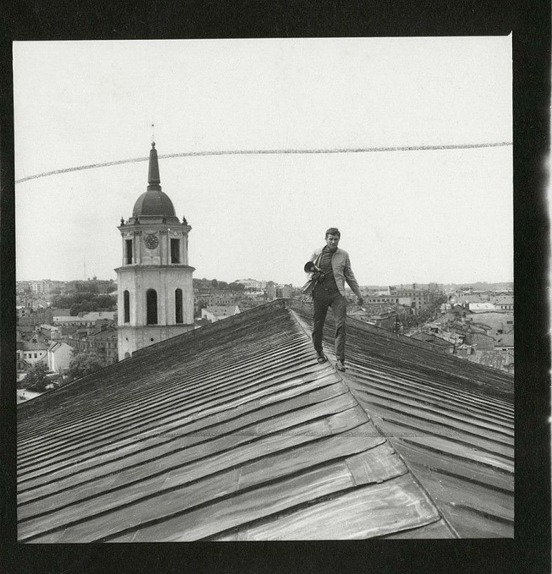 Vitas Luckus on the roof of Kaunas cathedral, 1971
