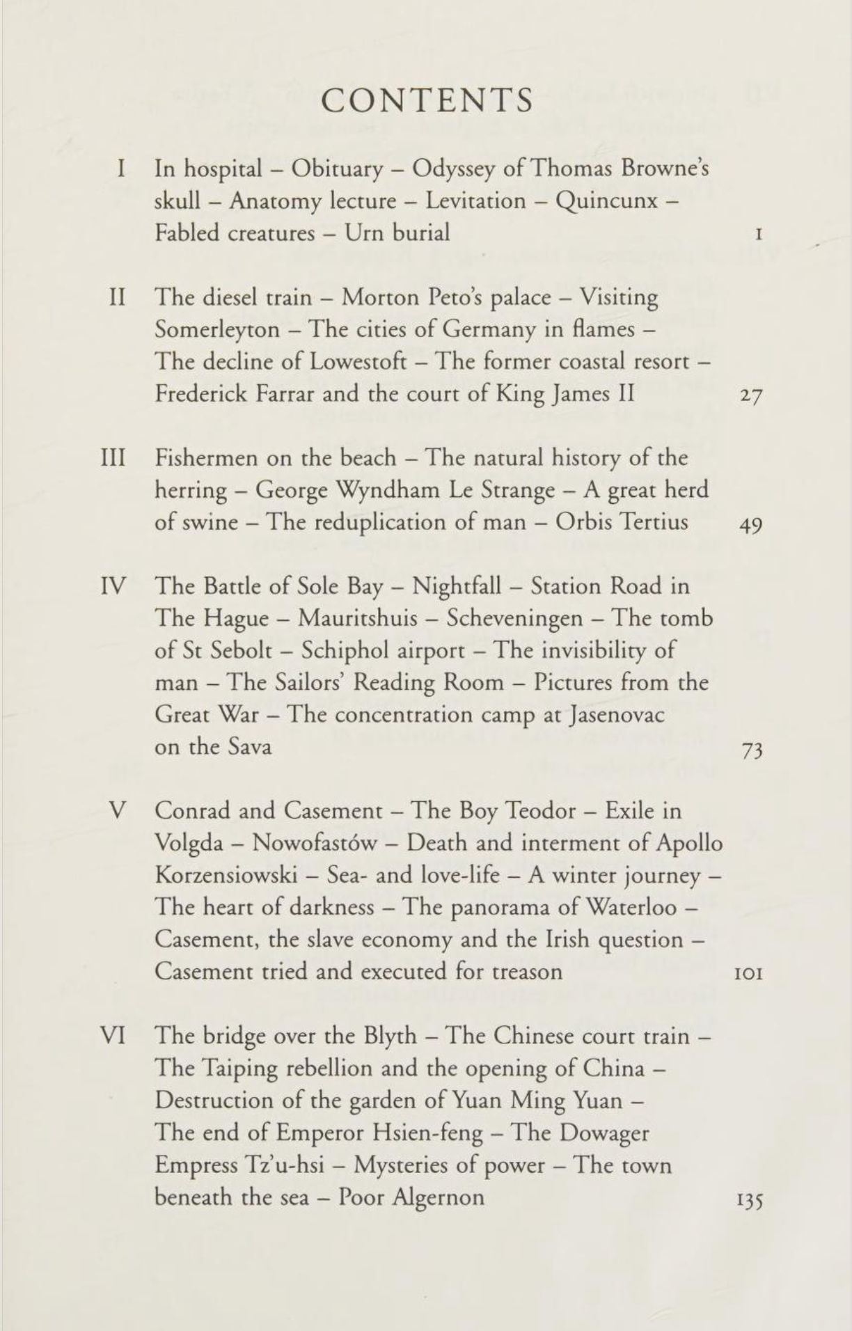 Table of Content from W.G. Sebald’s Rings of Saturn