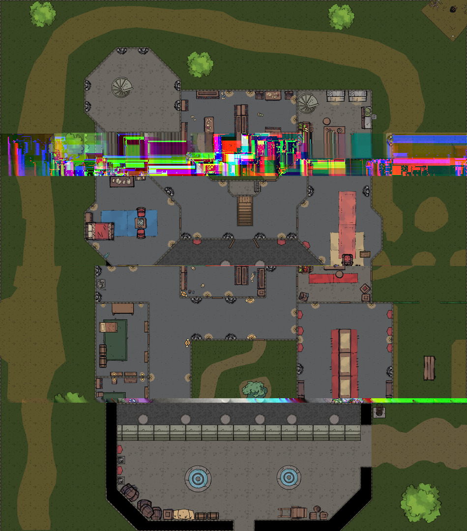 A map of Varrock palace with glitch patterns, but also with various areas transposed.