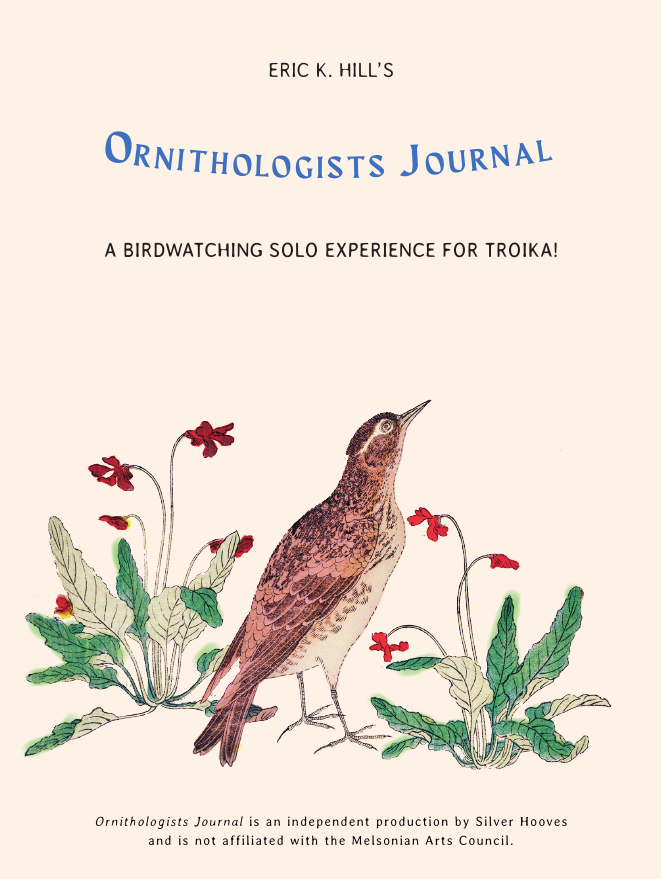 A drawing of a bird among some flowering plants, with the title and author information for the book.