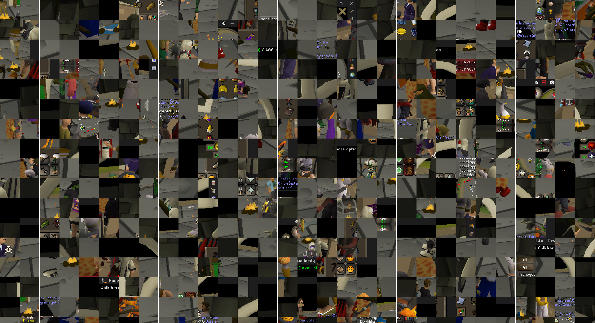 A screenshot of the game, cut into many small squares and reordered at random.