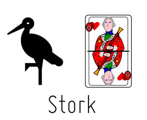 A close-up of the region with the label “Stork”, an icon of a stork, and the inset German queen of hearts card.