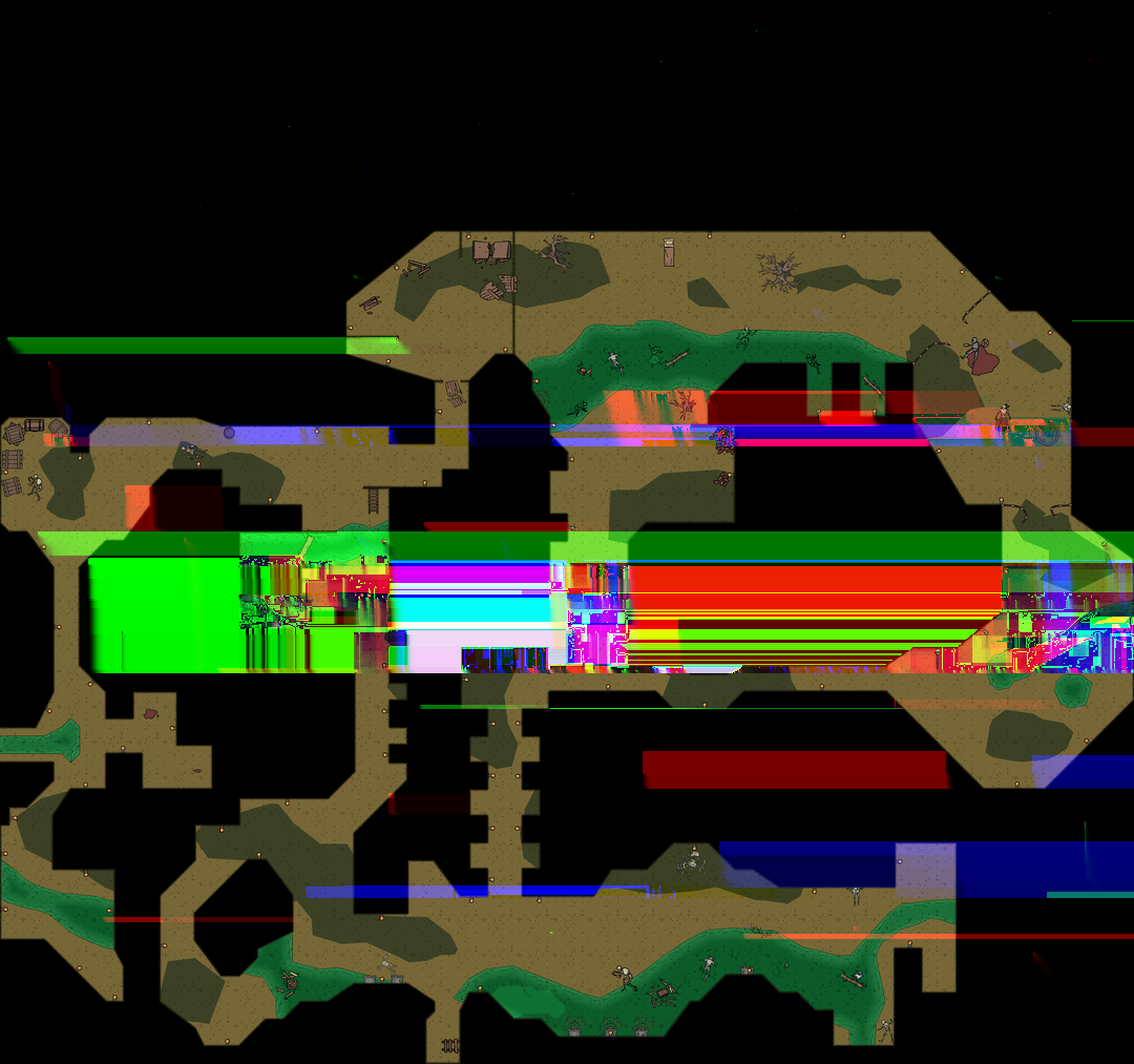 A map of the Varrock sewers dominated by a single dominant bright-colored band of glitch.