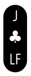 A new, black cartouche: the jack of clubs, left field. It has semicircular top and bottom edges.