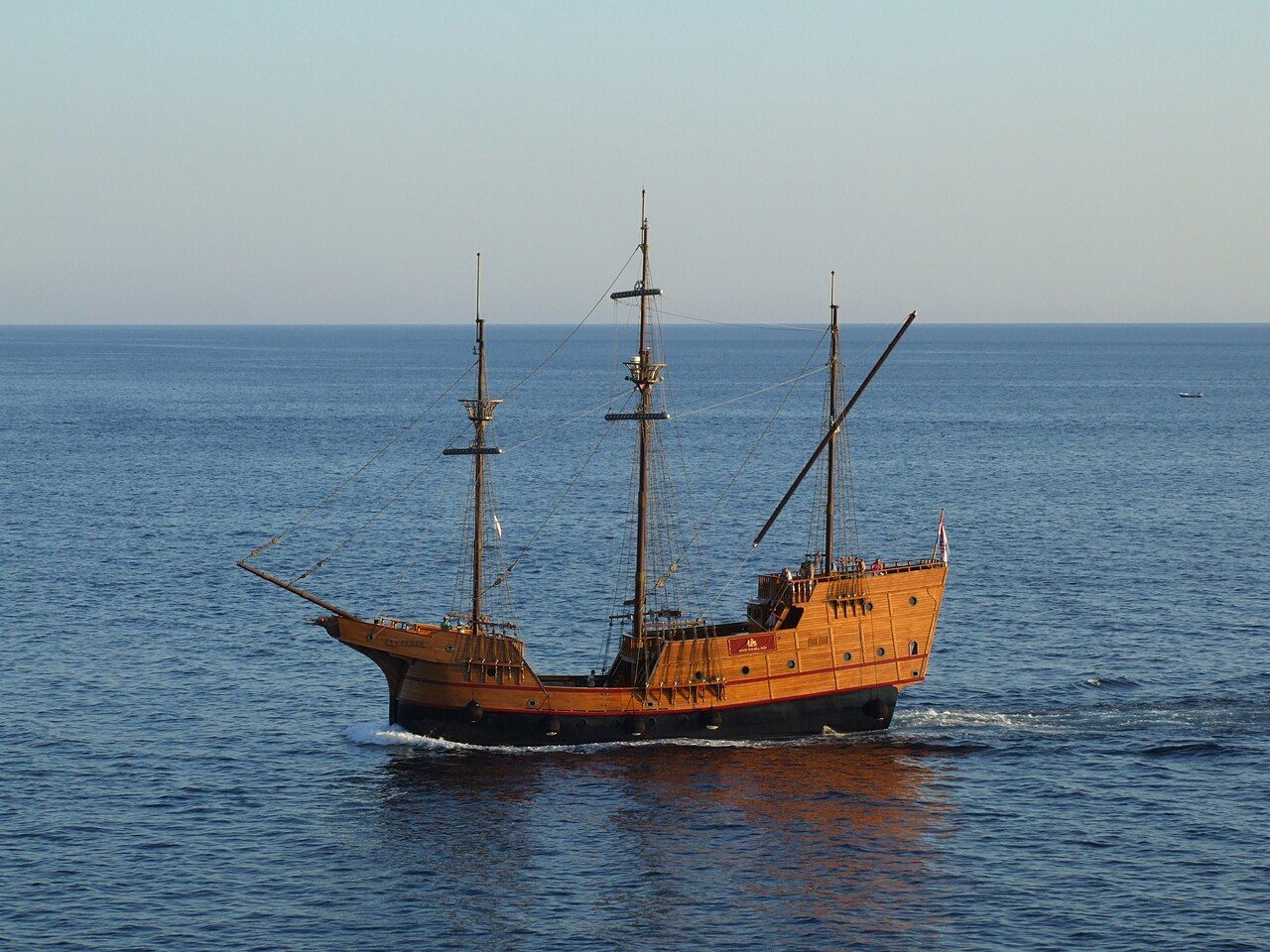 Karaka, a replica of trading ship in Dubrovnik, Croatia, alone on the open scene.