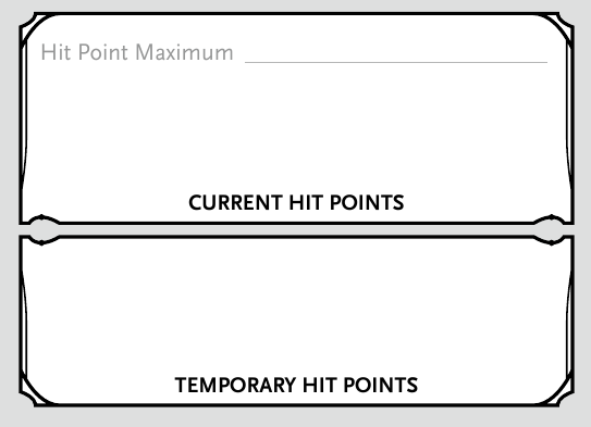 A square region with a larger white field in the top half labeled “Current Hit Points” and a slightly smaller white fields in the lower half labeled “Temporary Hit Points”.