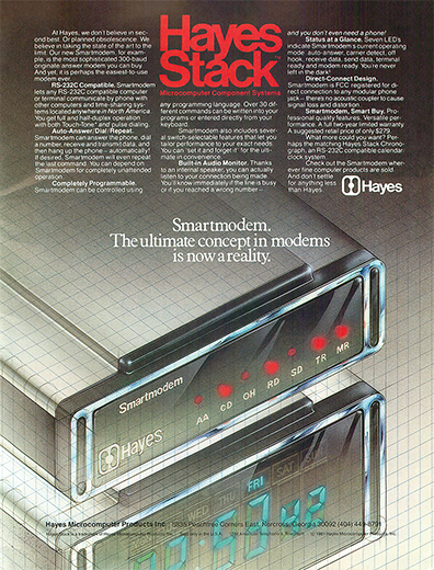 Hayes Stack ad by by Hayes Microcomputer Products, Inc circa 1981