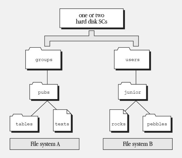 Figure 5-3 Logical file systems compared with physical hardware