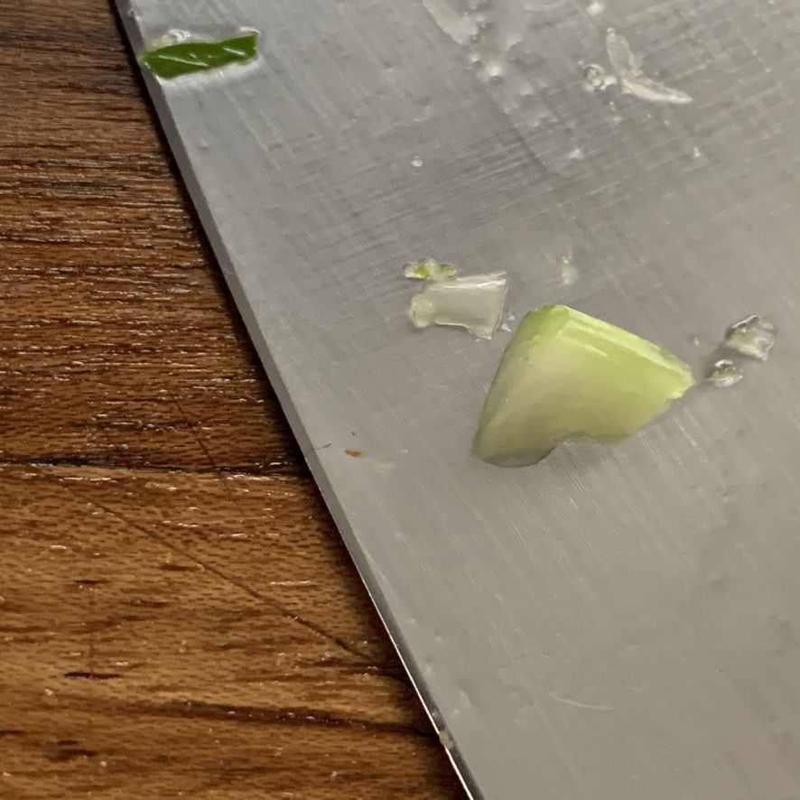 Freshly sharpened knife makes short work of celery.