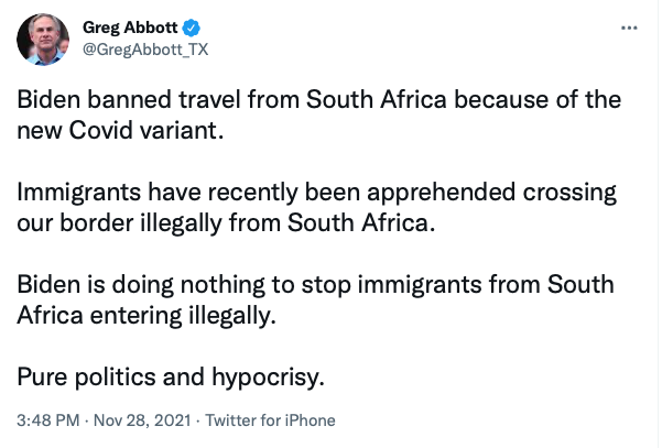 With a keen understanding of geography, Gov. Abbott weights in on South African immigrants illegally crossing the border into the U.S.