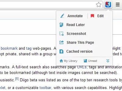 The diigo Chrome extension pop up menu